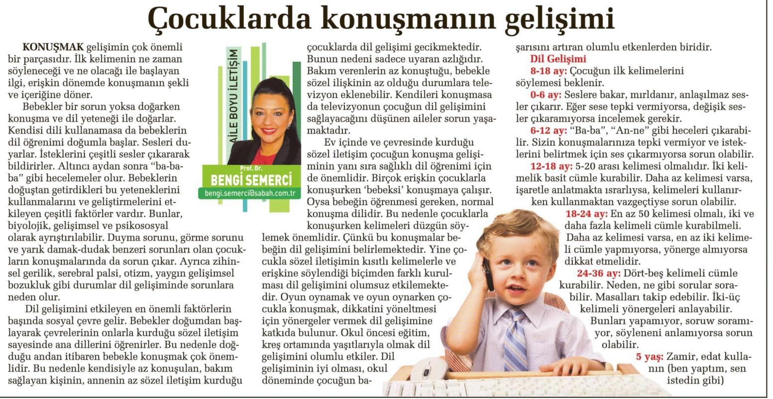 Çocuklarda konuşmanın gelişimi - SABAH CUMARTESİ 30.08.2014