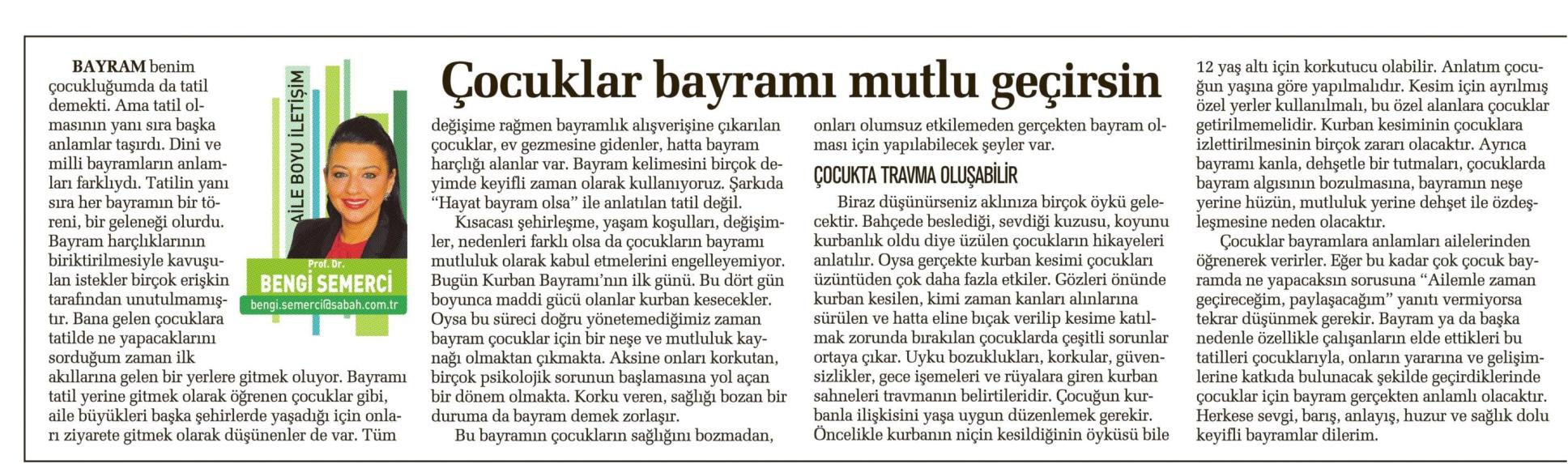 Çocuklar bayramı mutlu geçirsin - SABAH CUMARTESİ 04.10.2014