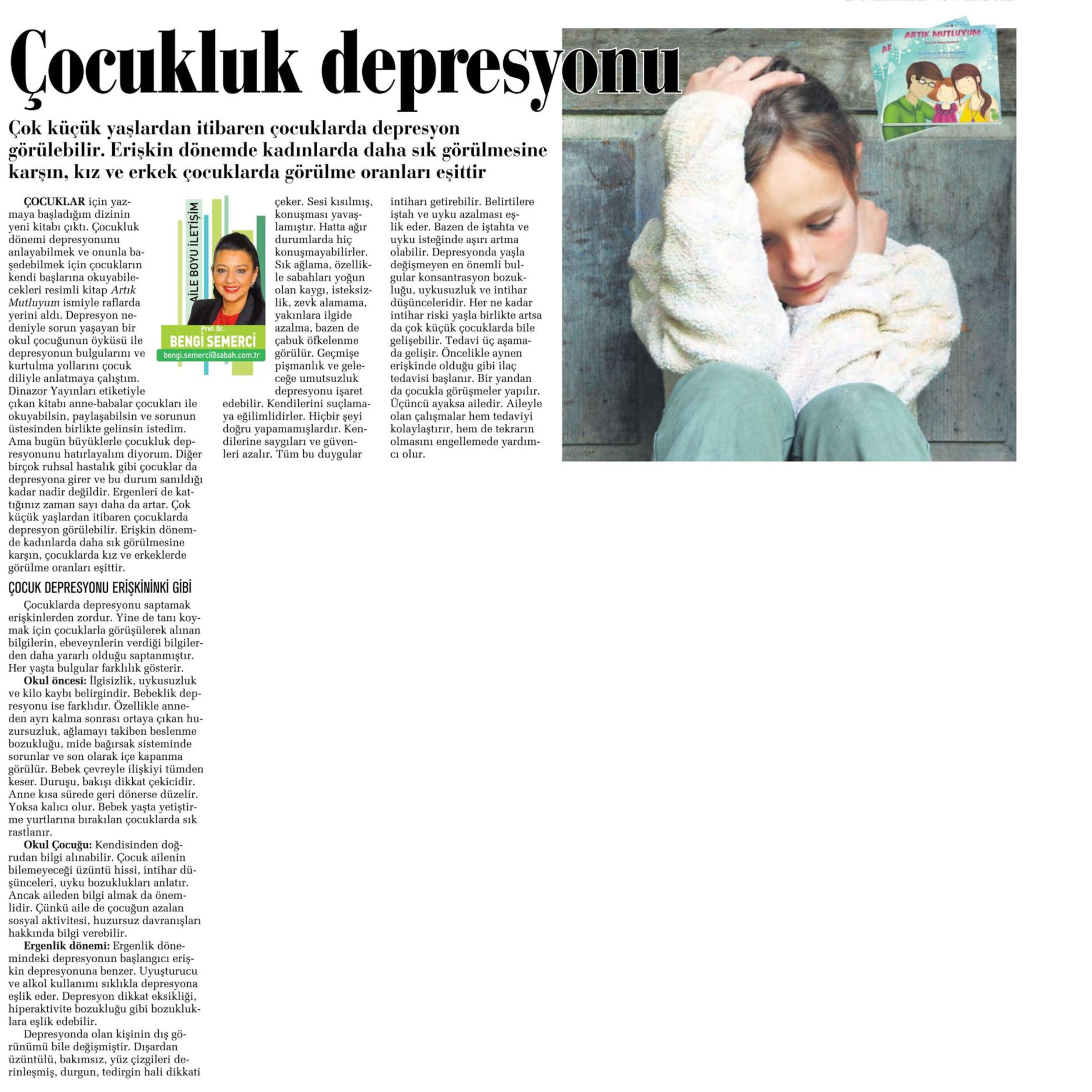 Çocukluk depresyonu - SABAH CUMARTESİ 11.10.2014