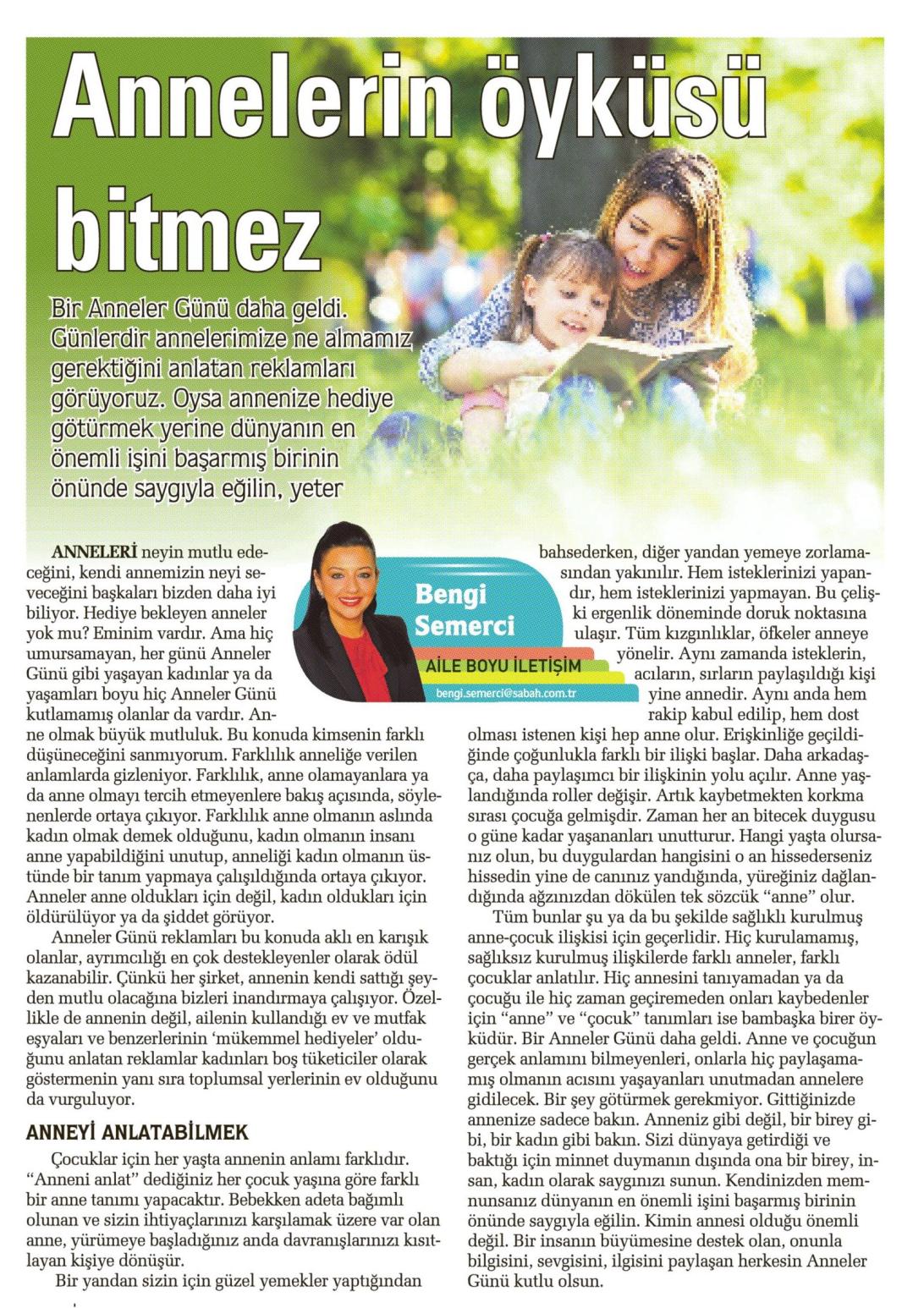 Annelerin öyküsü bitmez - SABAH CUMARTESİ 09.05.2015